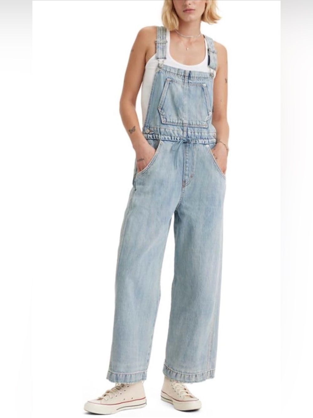 Levi’s Apron Wide Leg Denim Overalls Light Wash Size L - Picture 5 of 8